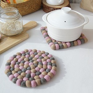 파스텔 양모 냄비받침 1P 후라이팬 펠트 밥솥 받침대, 핑크그레이-사각, 1개