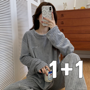 1+1 리빙스튜디오 수면 잠옷 상하의 세트 골지 벨벳 겨울 잠옷