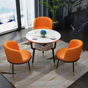 남쪽나무 라운지 원형 테이블 의자세트 카페 회의실 공유오피스, 주황색(두꺼운 오일 왁스 가죽), 80(한 테이블 네 의자)