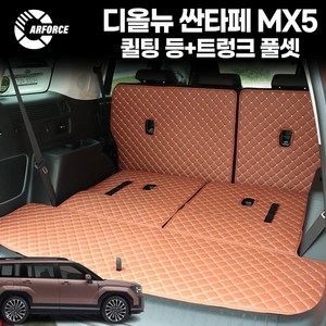 카포스 디올뉴 싼타페 MX5 (2023.9월~출시중) 퀼팅 트렁크 풀셋 차박매트 인조가죽 트렁크매트 적재함매트, 7인승 싼타페 MX5, 블랙원단+블랙실