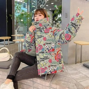 kale 유니크 그래피티 오버핏 숏 패딩