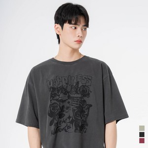 모즈모즈 행복한고양이 오버핏 피그먼트 반팔 티셔츠