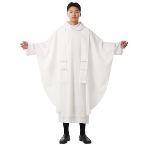 BLESSUME Church Priests Solid Chasuble Mass Vestments (Red-Flat Collar), 화이트 플랫 칼라, 1개