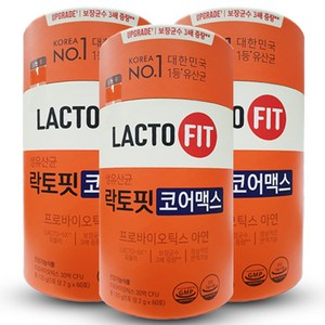 종근당 락토핏 생유산균 코어 코어맥스 프로바이오틱스 아연 LACTO FIT 유산균 랏토핏 락토픽 라토핏 라토픽 라토피 장운동 배변활동 홈쇼핑 방송 건강 식품 정품, 120g, 3개