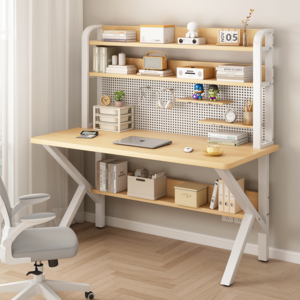편안홈 다기능 철제 책상 오피스데스크 컴퓨터책상 업그레이드 타공보드, 원목 화이트