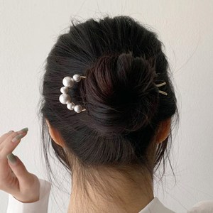디아픽 라인 진주 머리 비녀 헤어 포인트 메탈 비녀