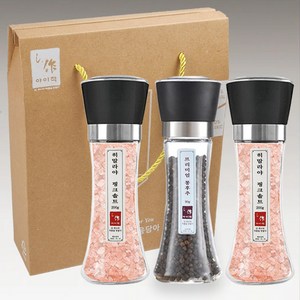 아이작 핑크솔트+통후추 그라인더 프리미엄 3종 선물세트 답례품, 1세트, 크라프트 케이스