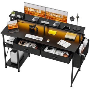 Homall 컴퓨터 책상 L-03 학생 사무용 수납형 책상 서랍부착 심플 데스크 LED형 스틸 프레임 1200mm