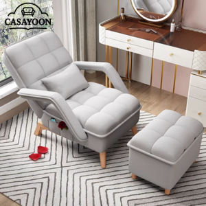 CASAYOON 싱글 의자 리클라이너 1인용 소파 소파침대 소파베드 접이식쇼파 수유의자 1인쇼파의자 수동리클라이너 스툴포함 사무실 휴게실, 스크레치방지가죽 (오렌지)