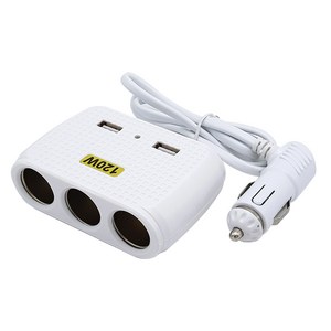 120W 12V-24V 겸용 2구USB + 3구 멀티소켓 시거잭 자동차 차량용, 체크 화이트