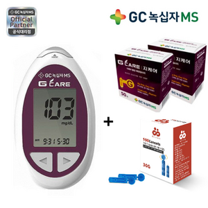 녹십자 지케어 혈당체크기 혈당측정기+시험지+체혈침+알콜솜 세트 그린닥터 자재스토어 녹십자MS, 혈당측정기+시험지100+침100+바른케어솜100