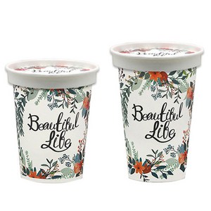 카페앤티 친환경 플라워 종이컵+플라워 종이 뚜껑 세트 50개, 13온스 플라워 종이컵 50개+플라워 종이뚜껑 50개