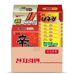 [천지라면] 참깨세트 천지라면 인기봉지라면 4종 20개입 (짜파게티5 참깨라면5 너구리5 신라면5) 1세트