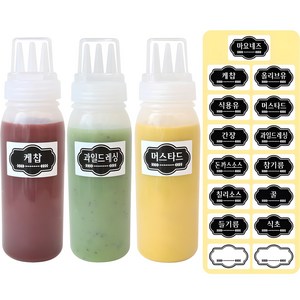 홈메이드 뚜껑 3구 소스통 400ml x 3p + 소스통 라벨 15p 세트, 1세트