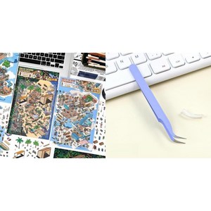 2.5D 대형 풍경 스티커 미니어처 카툰 미니 하우스 DIY 스티커 8장/2종+ 핀셋, 2개, 유색