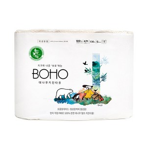 BOHO 환경친화 먼지없는 대나무키친타올 130매 6입, 6개