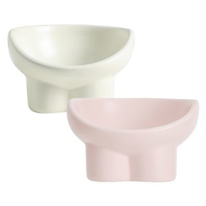 바우먀우 반려동물 다소곳 세라믹 식기 세트, 2개, 아이보리+핑크