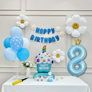 연지마켓 생일 파티 케이크 데이지 왕관 숫자 풍선 가랜드 세트, 1세트, 케이크 블루A 8