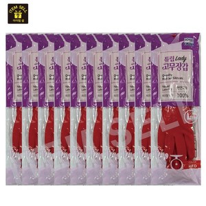 아이템셀 튜립LADY 고무장갑 10켤레, 대(L), 레드, 중(M), 10개