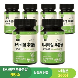 95% 와사비 잎 추출물 플러스 정 국내산 식약처인증 HACCP, 6개, 60정