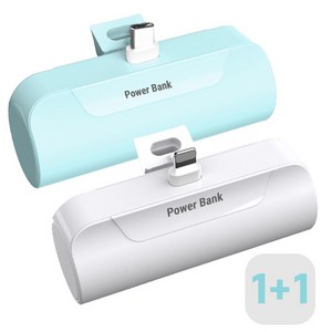 1+1 프리미엄 도킹형 일체형 미니 보조배터리 5000mAh, C타입+8핀, 민트+화이트