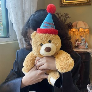 꼬깔꼬깔 생일축하 해피 곰돌이인형 30cm 곰인형 생일선물, 1개