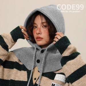 CODE99 니트 단추 바라클라바 여성 겨울 스탠다드핏 후드 목토시 넥워머