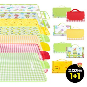 세원 봄나들이 벚꽃보러 가자 접이식 피크닉 매트 1+1 M 사이즈 교차 가능 나들이 간편 가방 돗자리 생활 방수 소풍 야외 페스티벌 캠핑 매트, 리프+리프 1+1