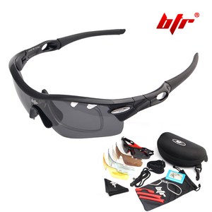 BTR 자전거 고글 스포츠 선글라스 편광 렌즈 교체형 도수클립, 자전거고글 TR2000(블랙)