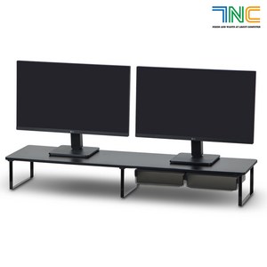 7NC 울트라형 듀얼 모니터받침대 가로1100x폭310mm 초대형 높은 모니터선반 우드, 1개, 15cm눈높이_(37B)블랙 + 서랍블랙세트(소+대형)