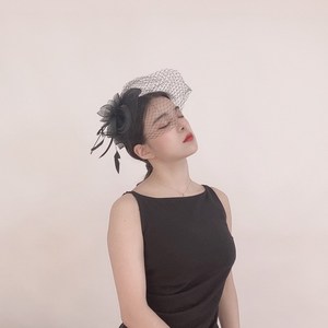 페이스베일 개화기모자 면사포 셀프웨딩 촬영 인생네컷 셀프스튜디오 파티 소품 졸업사진 망사, 아이보리
