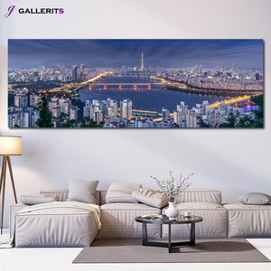 갤러리츠 서울 한강 야경 사진 거실 물그림 액자, 특대형-155x50(가로x세로cm), P209B-I Love 서울_야경