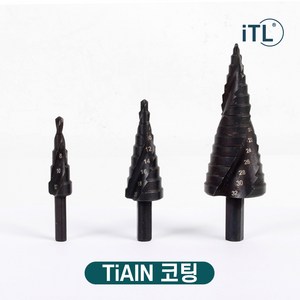 ITL 스텝드릴 홀쏘 SUS용 TiAIN코팅 스테인레스 4-12 4-20 4-32mm 블랙 3종, 1세트, 본품(배터리없음)