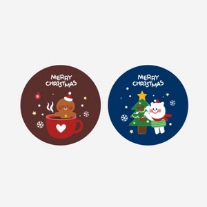 스티커 - 진저 쿠키 브라운 네이비 원형 1장 2매입 3장, 1개