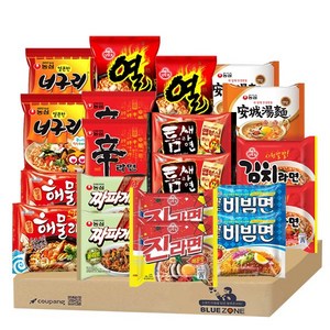 블루존 인기봉지라면 낱개 10종 20봉입(신라면2+진라면 매운2+김치면2+너구리2+해물2+팔도비빔면2+열라면2+안성탕면2+짜파게티2+틈새2), 1세트