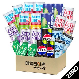 [데일리이츠] 제로칼로리 탄산음료수 8종류 3개씩 24캔 믹스세트 (펩시제로라임 칠성사이다제로 밀키스제로 나랑드 그린애플&파인애플 클룹제로소다 청사과&복숭아&포도), 1세트, 250ml