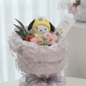 런던꽃다발 캐릭터 인형 꽃다발, 폼폼푸린(살구)