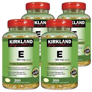 Kikland 커클랜드 비타민 E 180mg (400IU) 500소프트젤 4병, 500정, 4개