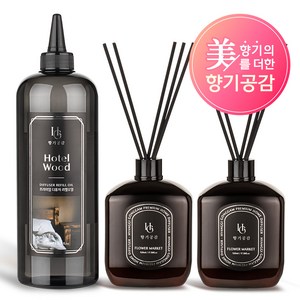 향기공감 대용량 디퓨저 X 특대용량 리필오일 선물세트, 1세트, 호텔우드
