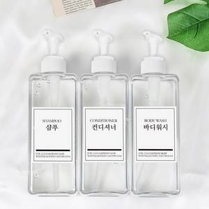 모든집 호텔 욕실 디스펜서 샴푸통 800ml+방수라벨 3구 세트, 1세트, 욕실세트_800ml(투명용기+백색펌프+한글3종)