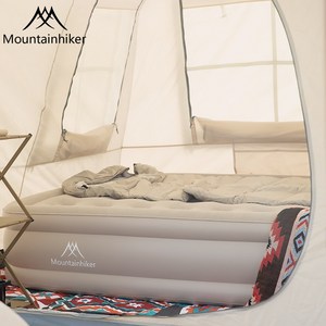 MOUNTAINHIKER 높이 증가 팽창식 매트리스 야외 자동 상승 에어 쿠션 자동펌프 내장형 높이40cm 휴대용 캠핑 에어매트 베개 포함, 1인, 카키색