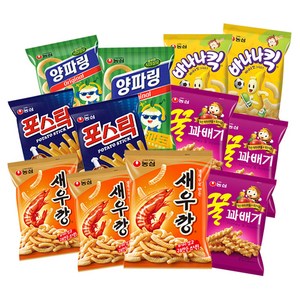 농심 간식 과자세트, 새우깡 90g x 3p + 꿀꽈배기 90g x 3p + 양파링 84g x 2p + 포스틱 84g x 2p + 바나나킥 75g x 2p, 1세트