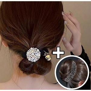 큐빅 올림머리 당고머리 와이어 헤어핀 진주 곱창밴드 똥머리 스크런치 혼주 머리끈 2종세트