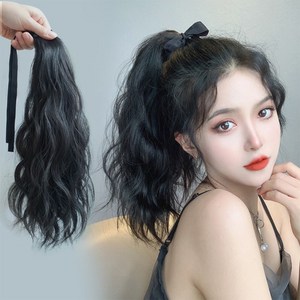 하이유니 히피펌 숏 포니테일 스트랩 35cm 붙임 머리 헤어 여자 여성 부분 피스 가발, 브라운블랙, 1개