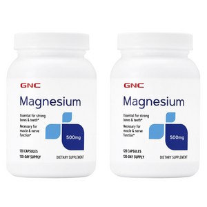 GNC 마그네슘 500mg 글루텐 프리 무설탕 캡슐, 120정, 2개