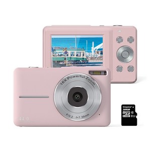 RUN 기술 2.4 inch 4400W 픽셀 하이엔드 초고속 HD 디지털 카메라 + 32GB 메모리 미니 여행용 졸업 기념일 생일 크리스마스 선물, 핑크색