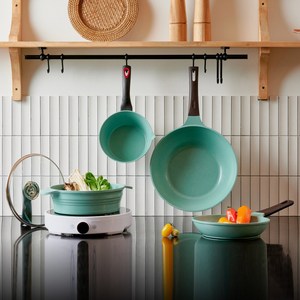 쿡핏 매직백금 인덕션 후라이팬 냄비세트 4종 28팬+30웍+18편수+24양수, 민트