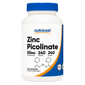 뉴트리코스트 아연 피콜리네이트 50mg 캡슐 240캡슐 1서빙 50mg 240회분 Zinc Picolinate Capsules [50 MG] [240 CAPS], 1개, 240정, 240개