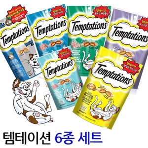 스마트리빙 [꼼냥] 고양이 간식 템테이션 6종 콤보 세트 스낵, 닭고기+해산물+우유+연어+참치+헤어볼, 1개
