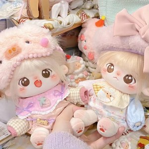 20cm 무속성 솜인형 귀여운 곱슬머리 여자아이 인형, 20cm(뼈대 포함), 헬링 + 양양 (선물박스 포장)
